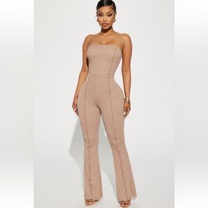 Fashion Nova| light brown mocha sleeveless tube wide leg jumpsuit | Large | NWT